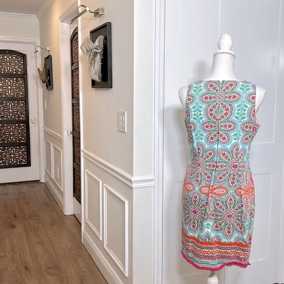 London Style Womens Printed Dress Mini Sleeveless Back Zipper Cotton Blue Pink - Picture 2 of 9